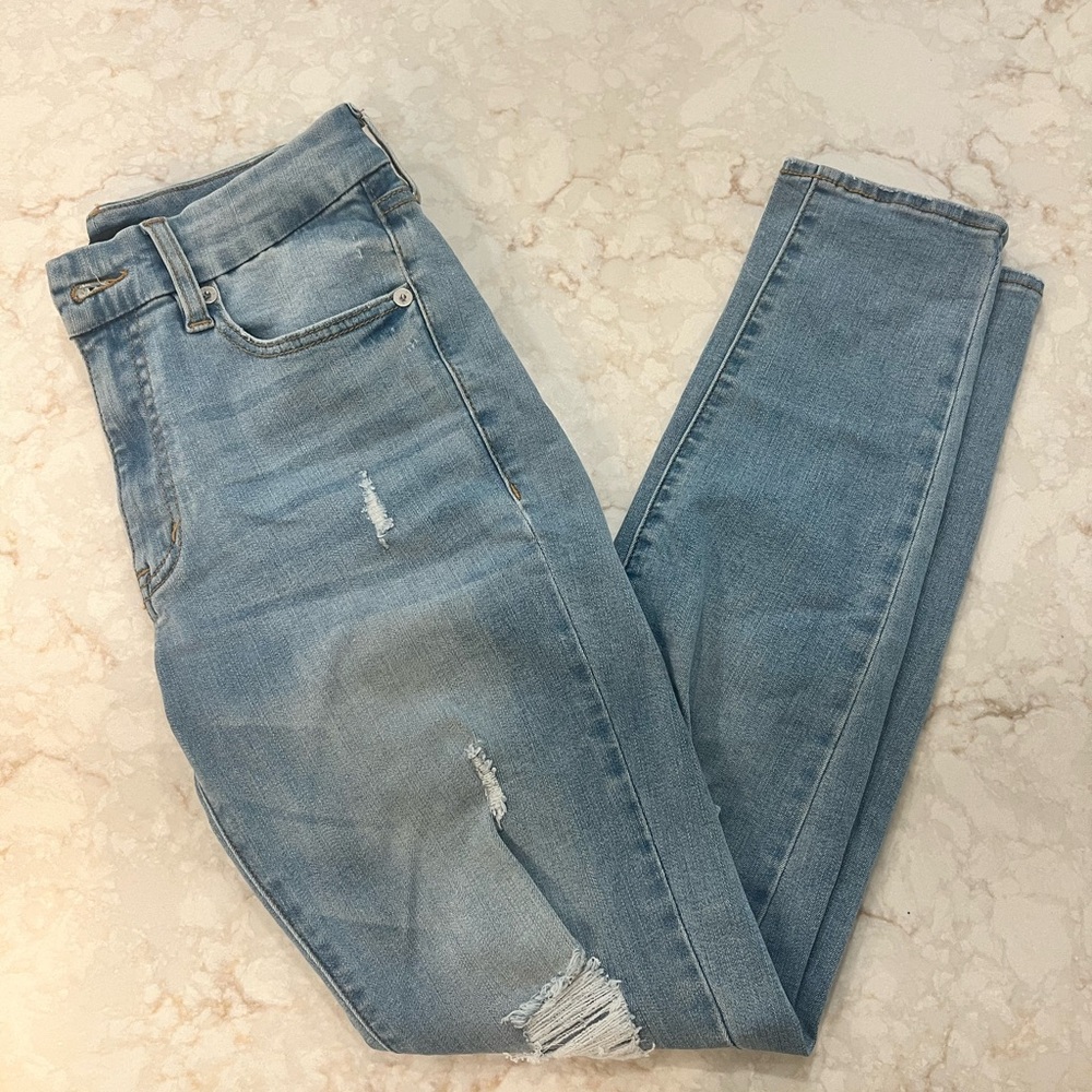 Aeropostale Blue High Rise Curvy Jeggings Distressed Style